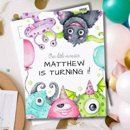 Kids Little Monster Birthday Party Invitation Postcard