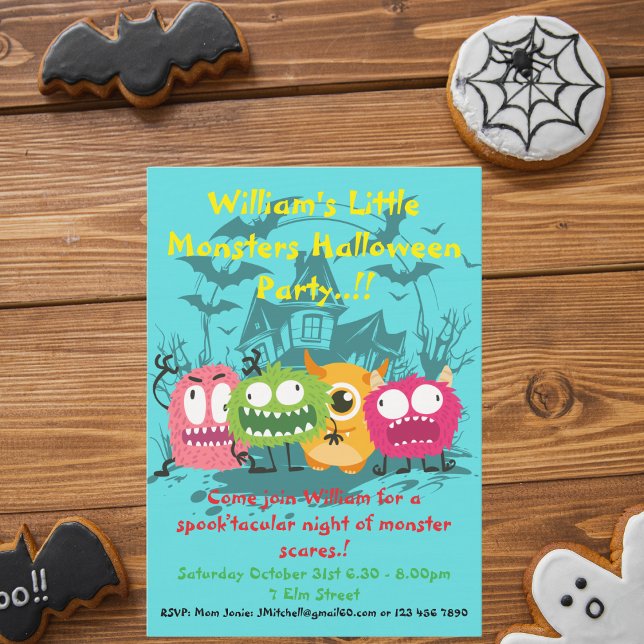 Kids Little Monsters Halloween Party Invitation (Little Monsters Halloween Party  Invite)