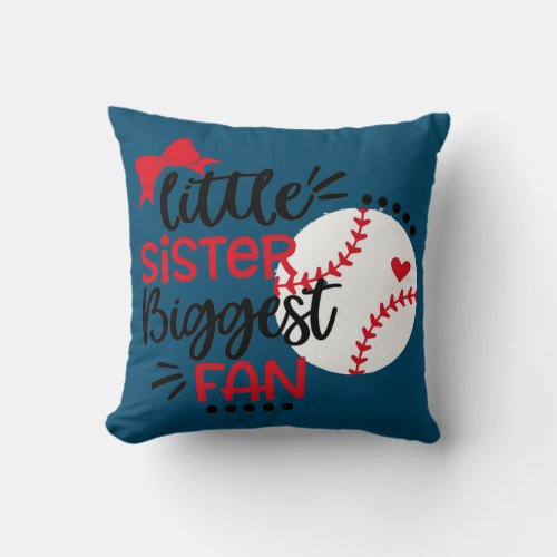 Kids Little sister Biggest Fan Baseball Funny Throw Pillow