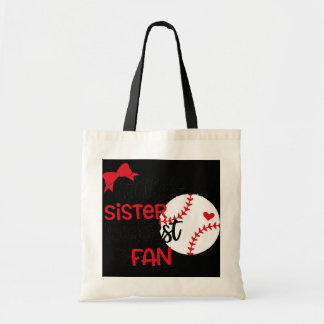 Kids Little sister Biggest Fan Baseball Funny Tote Bag