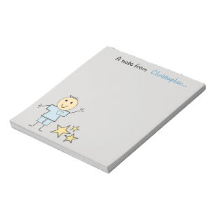Kids little stick boy gray and blue with stars notepad