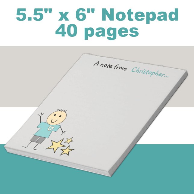 Kids little stick boy gray and green with name notepad (Creator Uploaded)