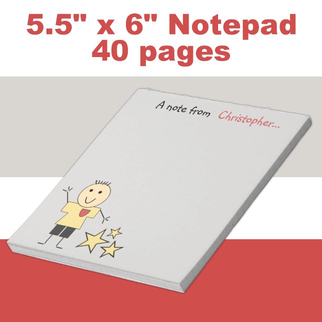 Kids little stick boy gray red yellow with name notepad (Creator Uploaded)