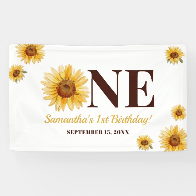 Kids Little Sunshine Sunflower Girls 1st Birthday  Banner (Horizontal)