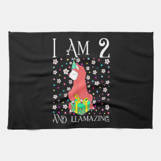 Kids Llama 2 Years Old Pink Llama 2nd Birthday Kitchen Towel