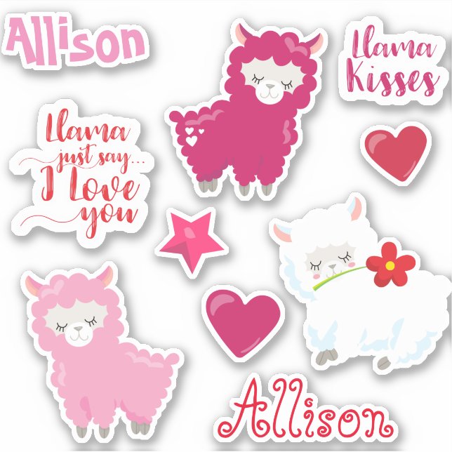 Kids Llama Love  Personalized Fun set Sticker (Front)