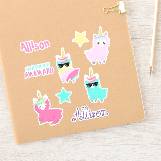 Kids Llama Unicorn Personalized Fun set Sticker (Notebook)