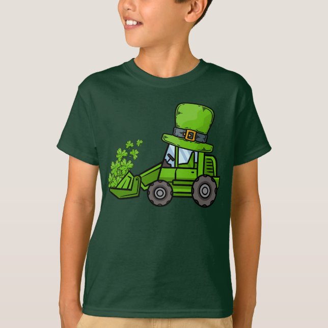 Kids Loads of Luck Excavator St. Patricks day T-Shirt (Front)