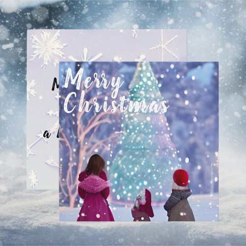 Kids looking up at Christmas tree Note Card
