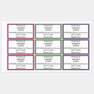 Kids Lost and Found Pink Green Purple NAMES Kids' Labels
