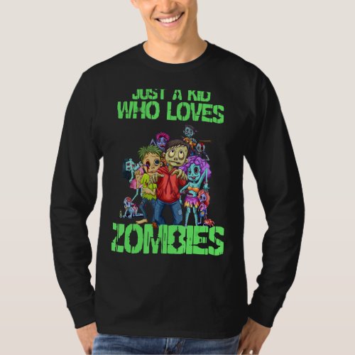 Kids Loves Zombies Funny Zombie Halloween Boys Gir T_Shirt