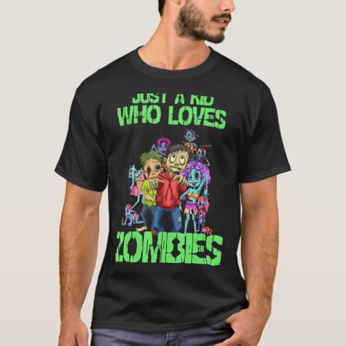 Kids Loves Zombies Funny Zombie Halloween Boys Gir T_Shirt