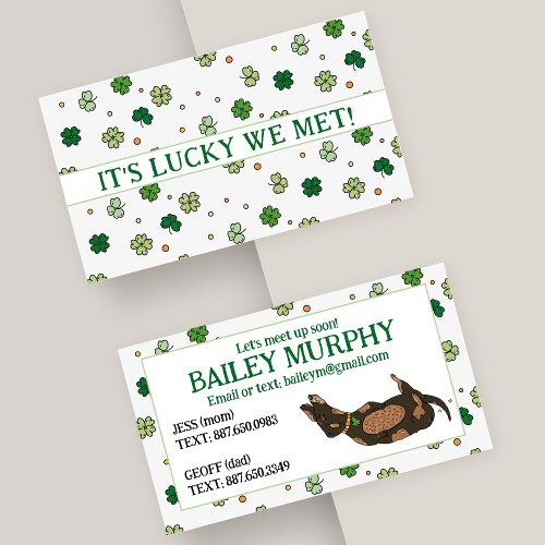 Kids Lucky Clover Play Date Mommy Contact Card