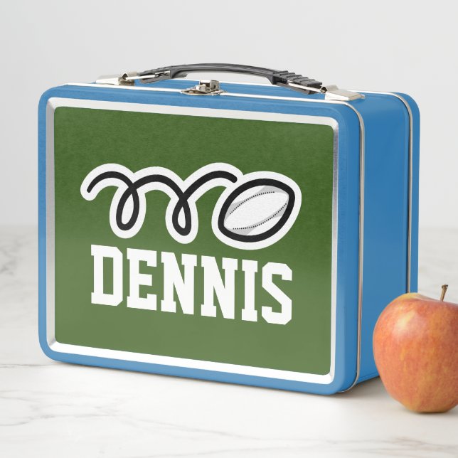 Kid's lunch box with custom rugby ball print (In Situ)