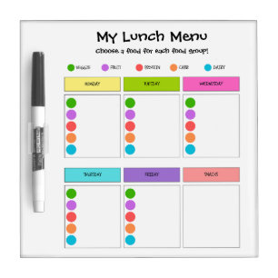 Kids Lunch Planner with Food Groups Dry Erase Board