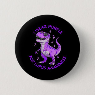 Kids Lupus Awareness I Wear Purple Dinosaur Button