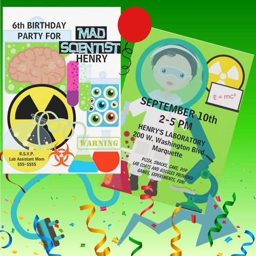 Kids Mad Scientist Science Lab Birthday Invitation