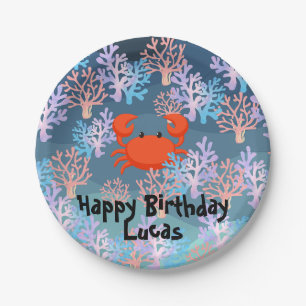 kids magical crab under the sea rainbow pastel paper plates
