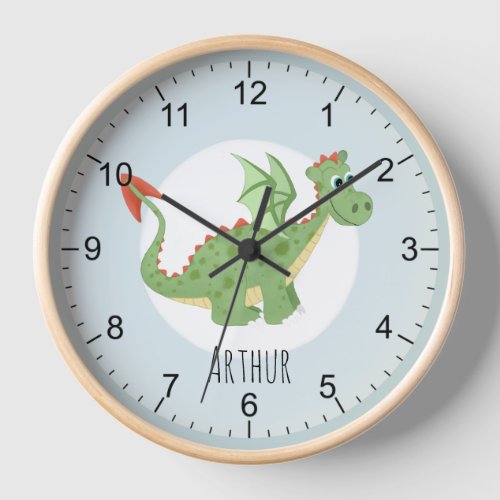 Kids Magical Green Dragon Cartoon Boys Nursery Clock