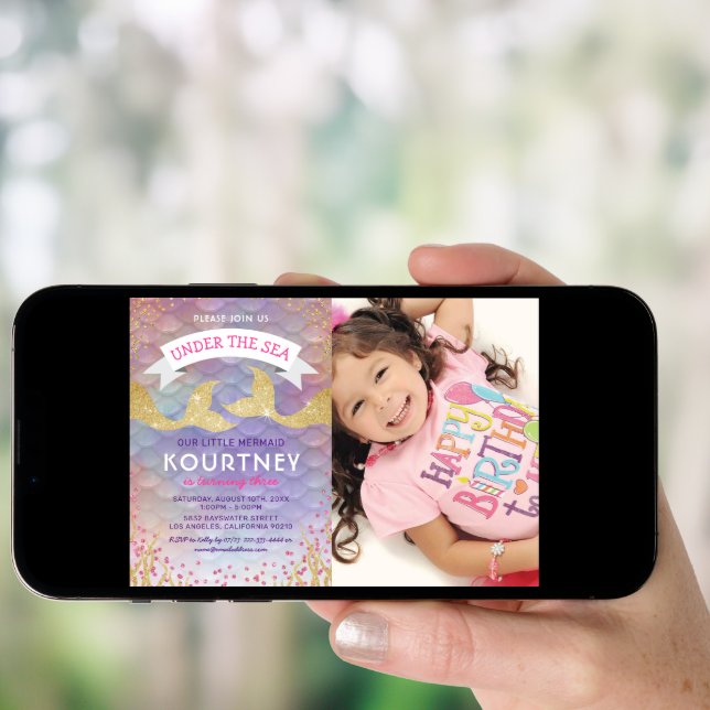 Kids Magical Mermaid Birthday Party Photo Invitation (Front Digital)