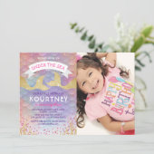 Kids Magical Mermaid Birthday Party Photo Invitation (Standing Front)