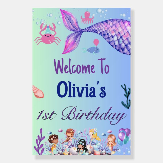 Kids Magical Mermaid Birthday Party Welcome Sign (Front)