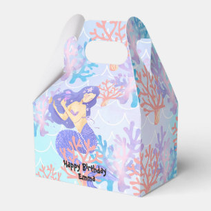 kids magical mermaid under the sea rainbow pastel favor boxes
