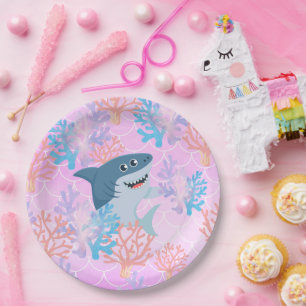 kids magical shark under the sea rainbow gradient  paper plates