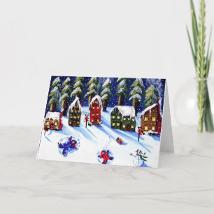 Kids Make Snow Angels Holiday Folk Art Card