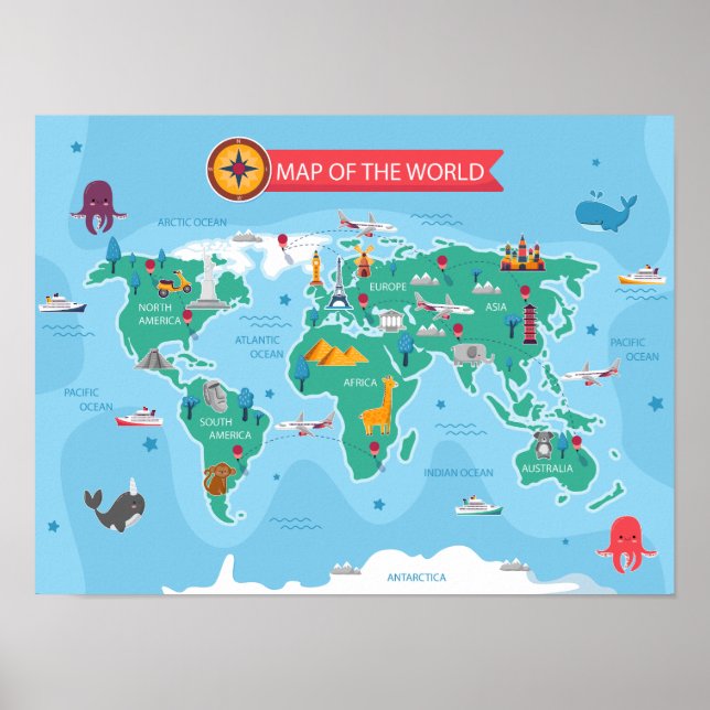 Kids Map of the world poster (Front)