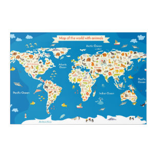 Kids Map of the World With Animals Acrylic Print