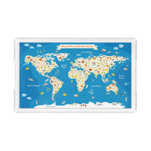 Kids Map of the World With Animals Acrylic Tray