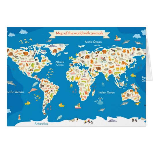 Kids Map of the World With Animals Cards (Front Horizontal)