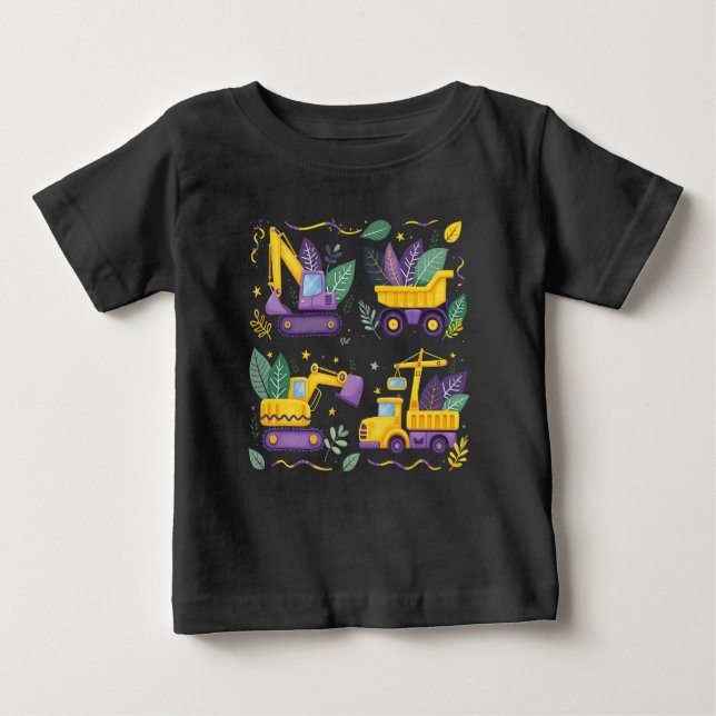 Kids Mardi Gras Construction Truck Cute Vehicle Bo Baby T-Shirt (Front)