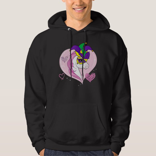 Kids Mardi Gras Unicorn Cute Jester Carnival Masqu Hoodie (Front)