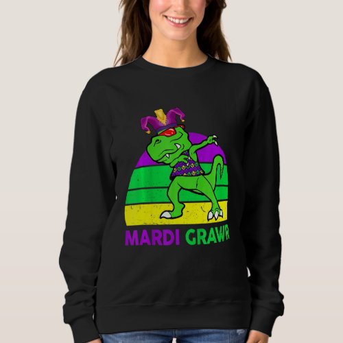 Kids Mardi Grawr Rex Dinosaur Mardi Gras Bead Cost Sweatshirt
