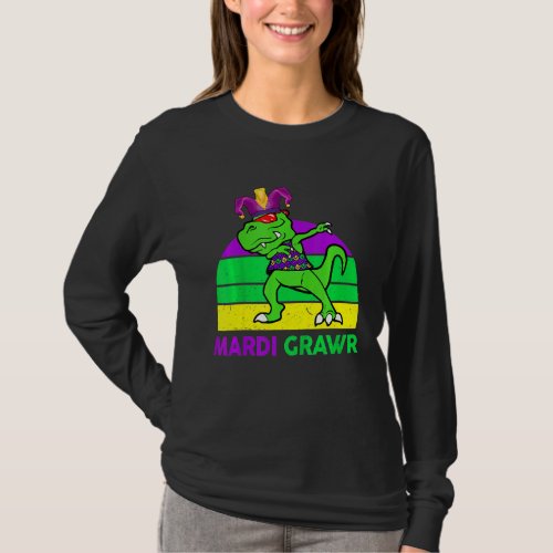 Kids Mardi Grawr Rex Dinosaur Mardi Gras Bead Cost T_Shirt