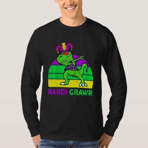Kids Mardi Grawr Rex Dinosaur Mardi Gras Bead Cost T_Shirt