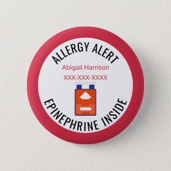 Kids Medical Alert Allergy Epinephrine Inside Button by LilAllergyAdvocates at Zazzle