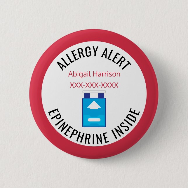 Kids Medical Alert Allergy Epinephrine Inside Pinback Button (Front)