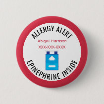 Kids Medical Alert Allergy Epinephrine Inside Pinback Button