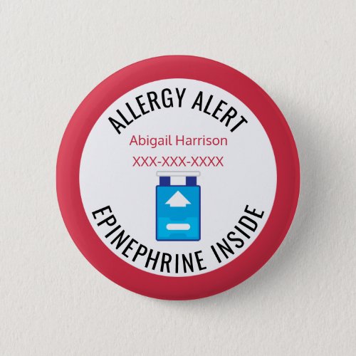 Kids Medical Alert Allergy Epinephrine Inside Pinback Button