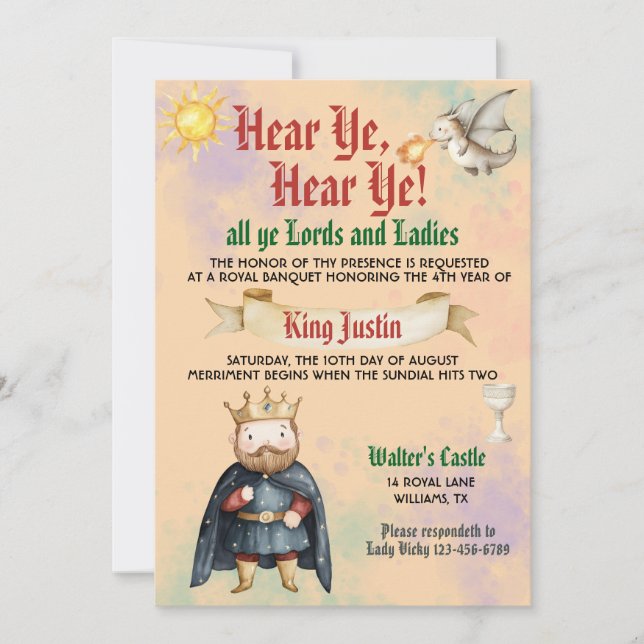 Kids Medieval Renaissance King Birthday Invitation (Front)