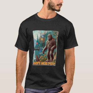 Kids Men Women Happy New Year Bigfoot Fireworks NY T-Shirt