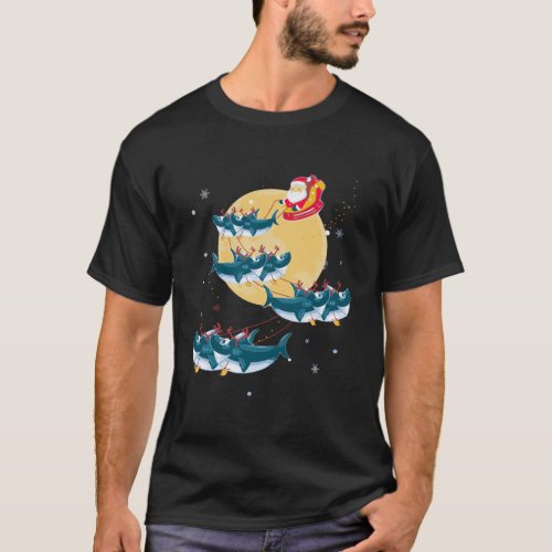 Kids Mens Womens Santa Claus Riding Shark Christma T_Shirt