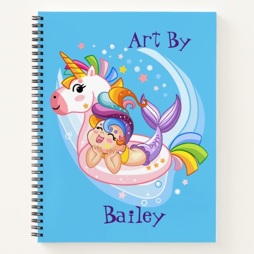 Kids Mermaid And Unicorn Custom Sketch  Notebook