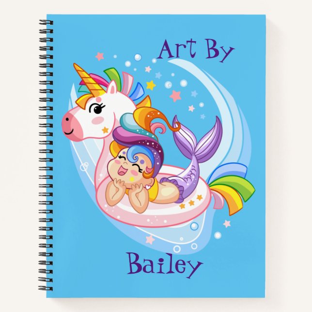 Kids Mermaid And Unicorn Custom Sketch  Notebook (Front)