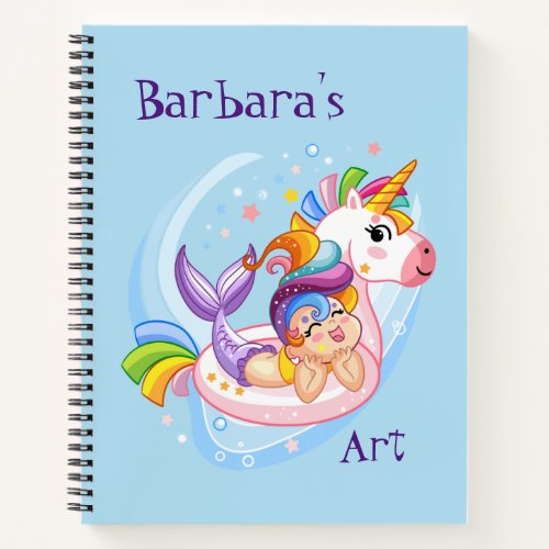 Kids Mermaid And Unicorn Sketch  Notebook
