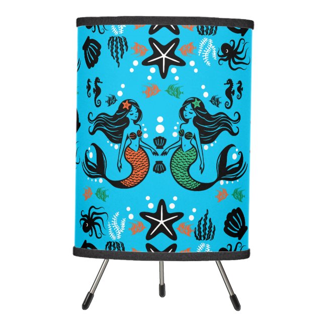 Kids Mermaid Beach Tripod Lamp (Front)