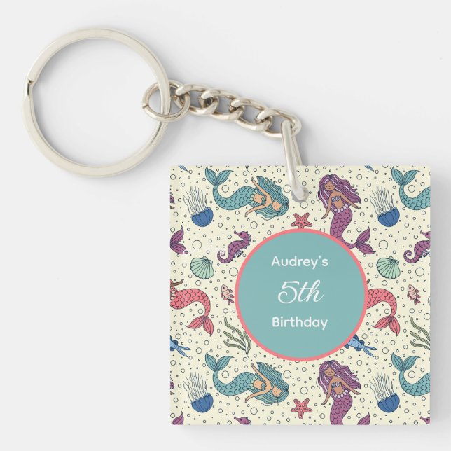Kids Mermaid Birthday  Keychain (Front)